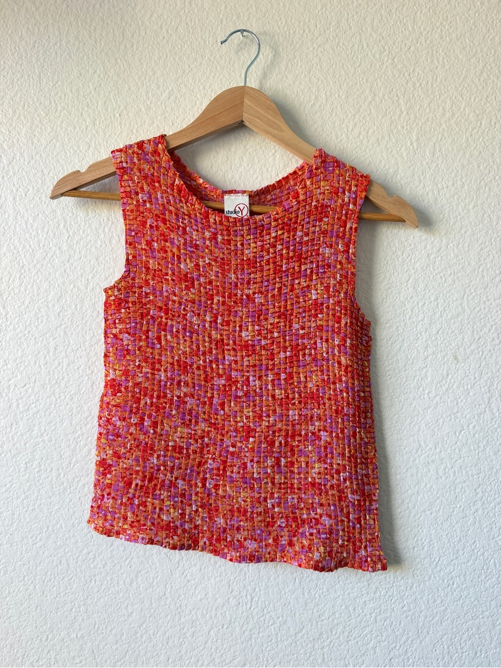 Studio Y Y2K Orange Pink Textured Sleeveless Tank Top Retro 2000s